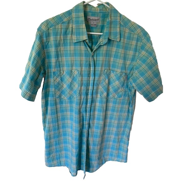Carhartt Other - Carhartt Men's L Blue‎ Plaid Short Sleeve Button Up Short Sleeve Shirt Large